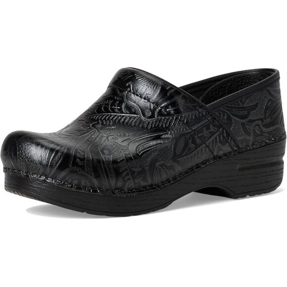 Dansko Women's Professional Black Leather Tooled Clogs Size 39 - Picture 8 of 12